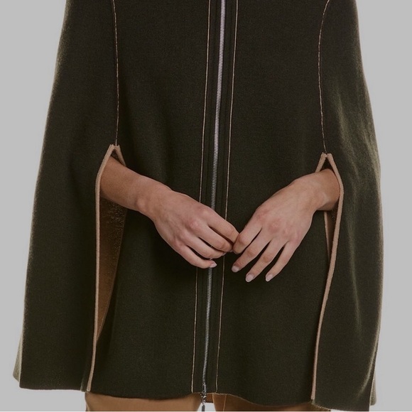 IN CASHMERE REVERSIBLE CAPE IN OLIVE AND CAMEL SIZE SMALL/MEDIUM - Picture 6 of 8